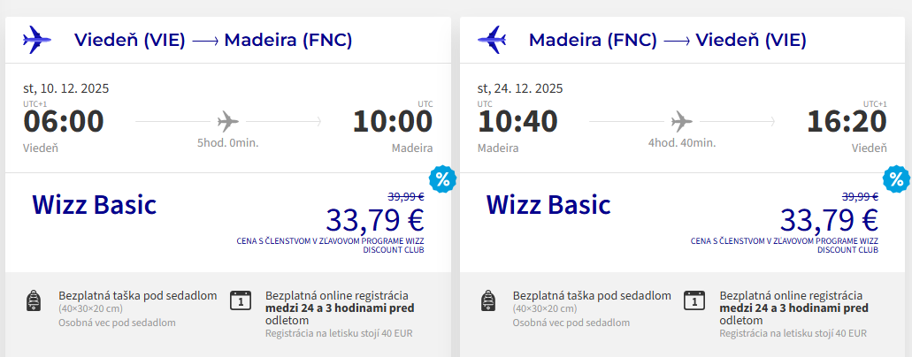 LETENKY NA MADEIRU - Funchal z Viedne koncom roka od 64 eur