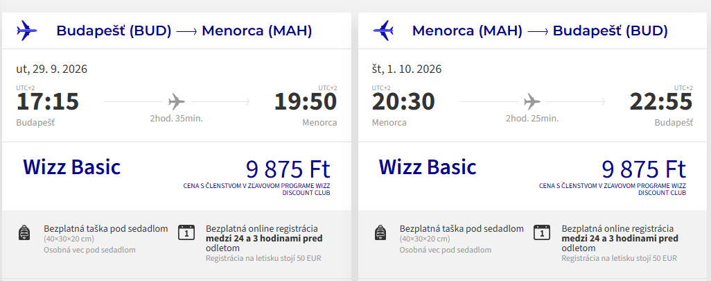 MENORCA KONCOM LETA - Spiatočné letenky z Budapešti od 54 eur