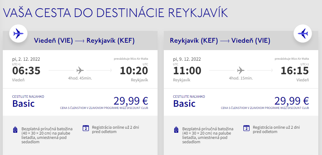Reykjavík z Viedne koncom roka s letenkami od 60 eur