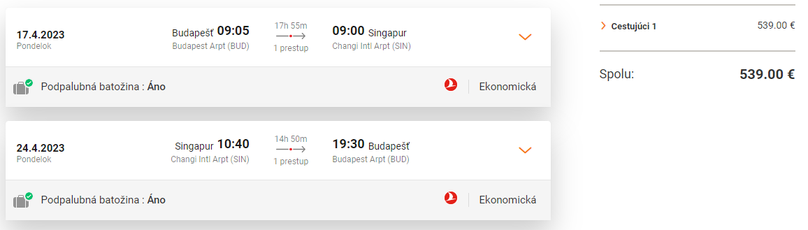 SINGAPUR S TURKISH AIRLINES - Spiatočné letenky z Budapešti od 539 eur