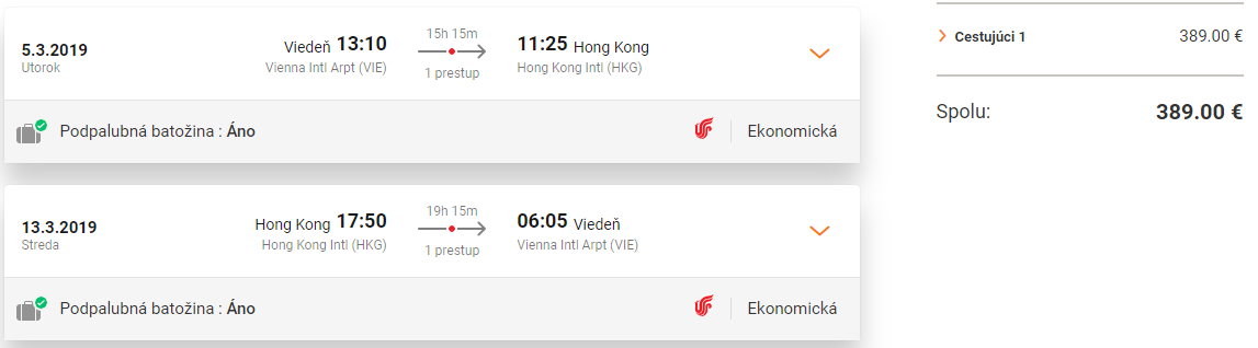 Spiatočné letenky z Viedne do Hong Kongu už od 389 eur
