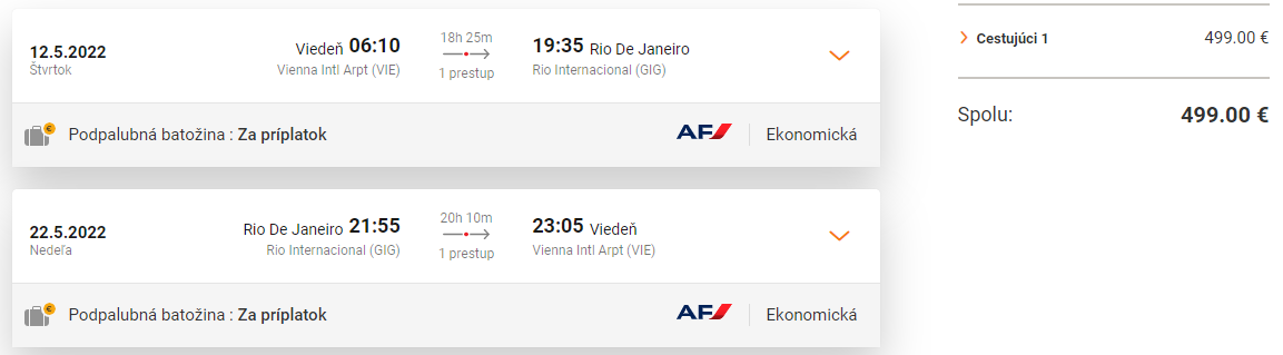 Spiatočné letenky z Viedne do Rio de Janeiro od 499 eur