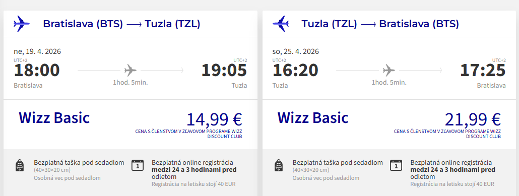 Tuzla z Bratislavy v jarných termínoch s letenkami od 37 eur