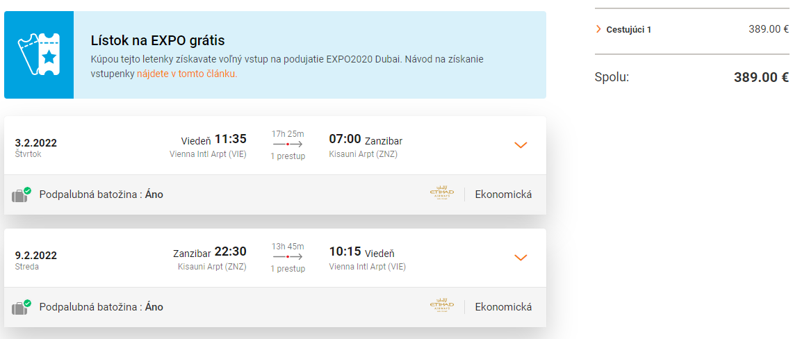 ZANZIBAR S ETIHAD AIRWAYS - Letenky z Viedne od 389 eur