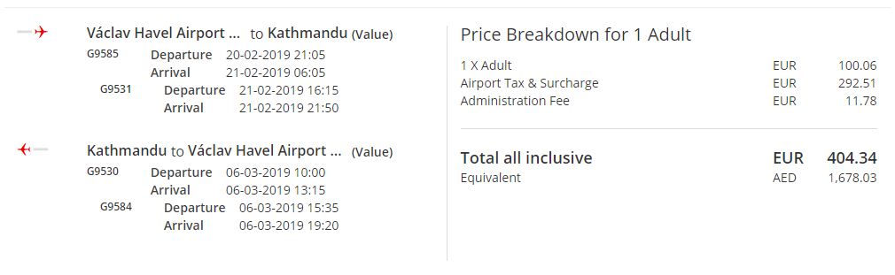 Z Prahy do Kathmandú s letenkami od 404 eur - Tarifa Value